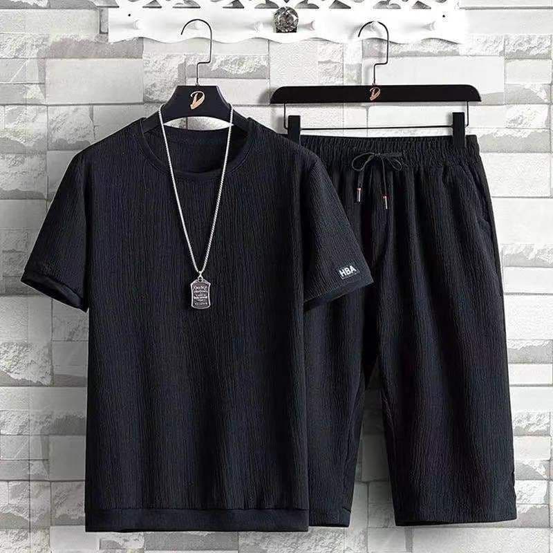 Factory Direct Ice Silk Short Sleeve T-Shirt for Men, Plus Size, Thin, Korean Style, Wrinkle-Resistant, Versatile, Stylish Casual Sport Set