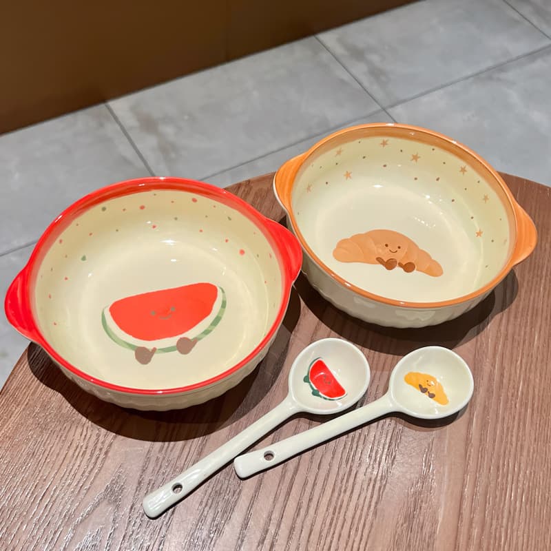 High-Aesthetic Cute Fruit Ceramic Noodle Bowl 2026 New Student Dormitory Double-Handle Ramen Bowl Home Luosifen Bowl