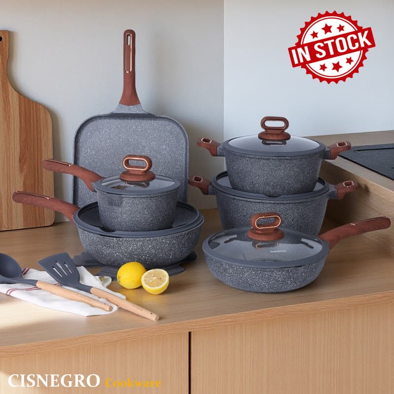 Ready to Ship 16pcs Cookware Set White Granite Pots and Pan