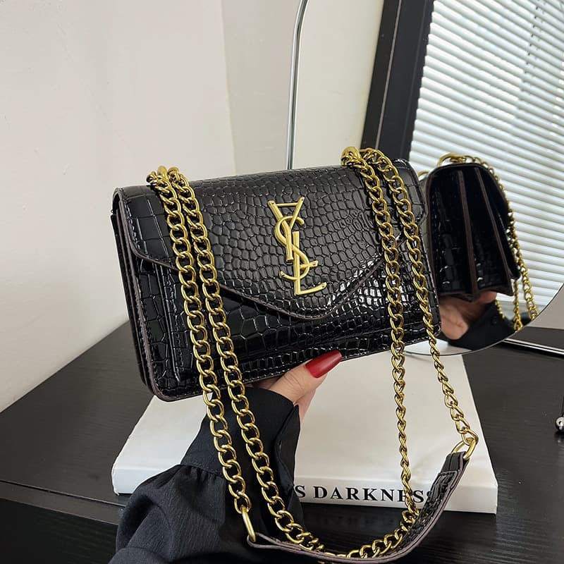 2025 New Chain Bag Small Square Bag All-Match Crocodile Texture Fashionable Shoulder Crossbody Bag