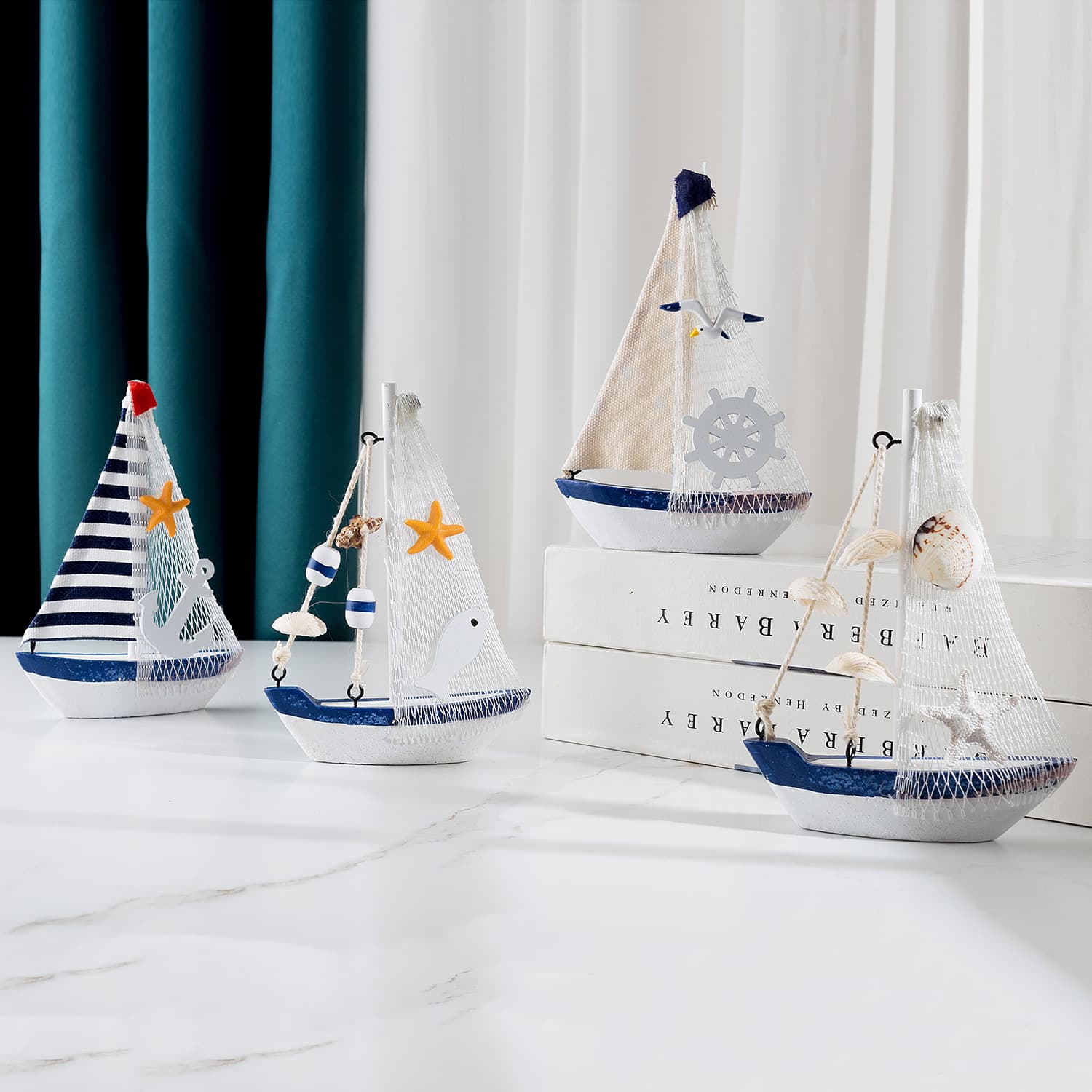 Ocean Style Wooden Sailboat Decoration Small Boat Model Entryway Ornament Creative Home Decor Photography Prop