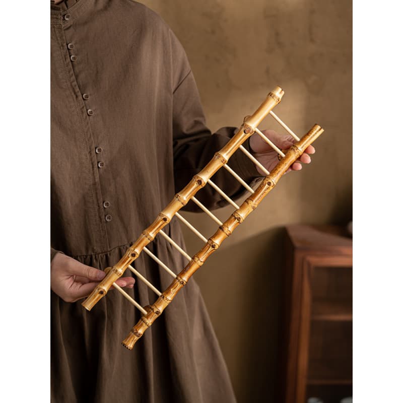 Bamboo whip-inspired tea cup drying rack, tea set organizer, cup draining stand, new home decoration "Step-by-Step Ascending Bamboo Ladder" ornament