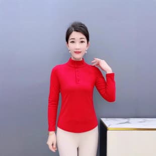 1102 Autumn/Winter Solid Color Long Sleeve Base Top French Minimalist Women's Slim Fit Regular Warm Top