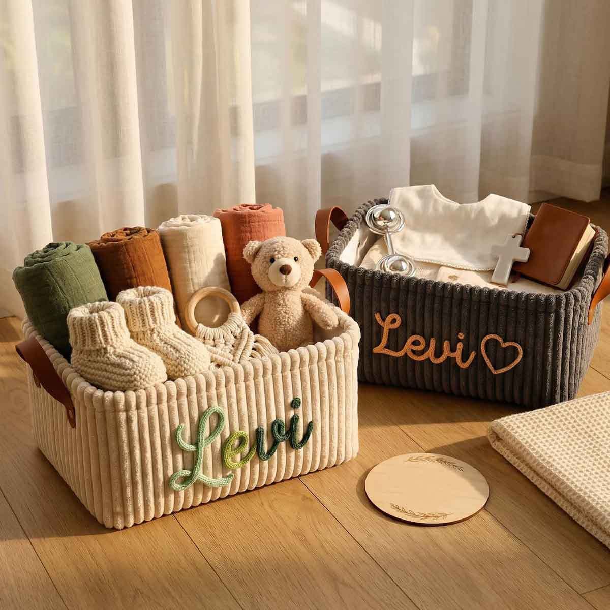 Etsy personalized corduroy storage basket large-capacity sundry basket cotton and linen splicing portable dirty clothes basket storage box