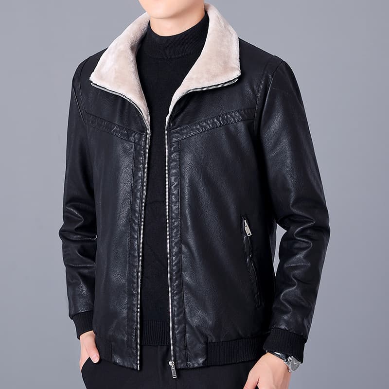 Men's Winter Jacket Thickened Fleece Lined Motorcycle Leather Coat Windproof Casual Warm PU Outerwear