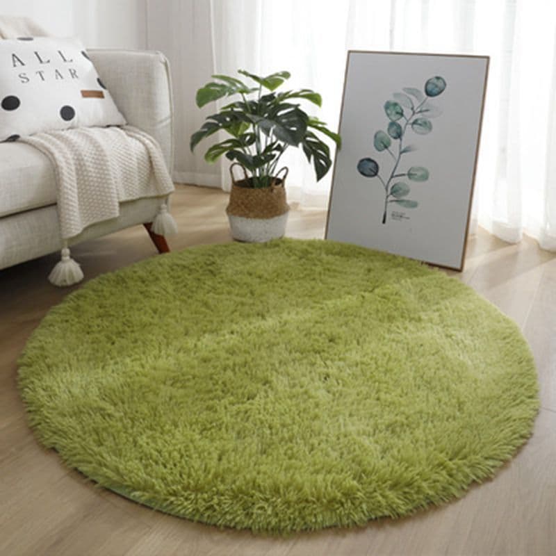 Pure Color Silk Fur Carpet Long Plush Round Mat Hammock Chair Pad Yoga Mat Bedroom Bedside Blanket Coat Closet Foot Pad