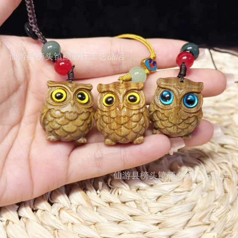 Green Sandalwood Owl DIY Mobile Phone Hanging Gift for Kids Smart Guardian Keychain Smart Girl Bag Pendant