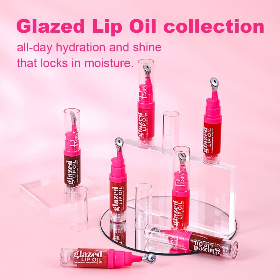 Cross-border PAGE VINE Aluminum Alloy Ice-Feel Tinted Lip Oil High Gloss and Deep Moisturizing Long-Lasting Soft Lip Gloss