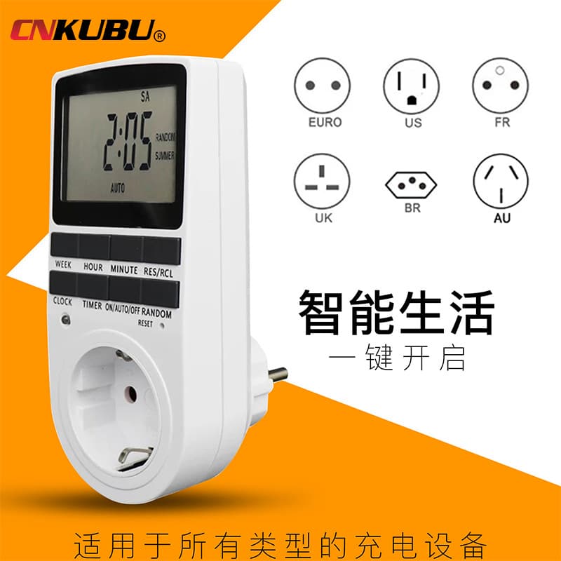 Weekly Cycle Timer Switch Socket with Large Display, Smart Programmable Timer Outlet for Phone and Electric Vehicle Charging