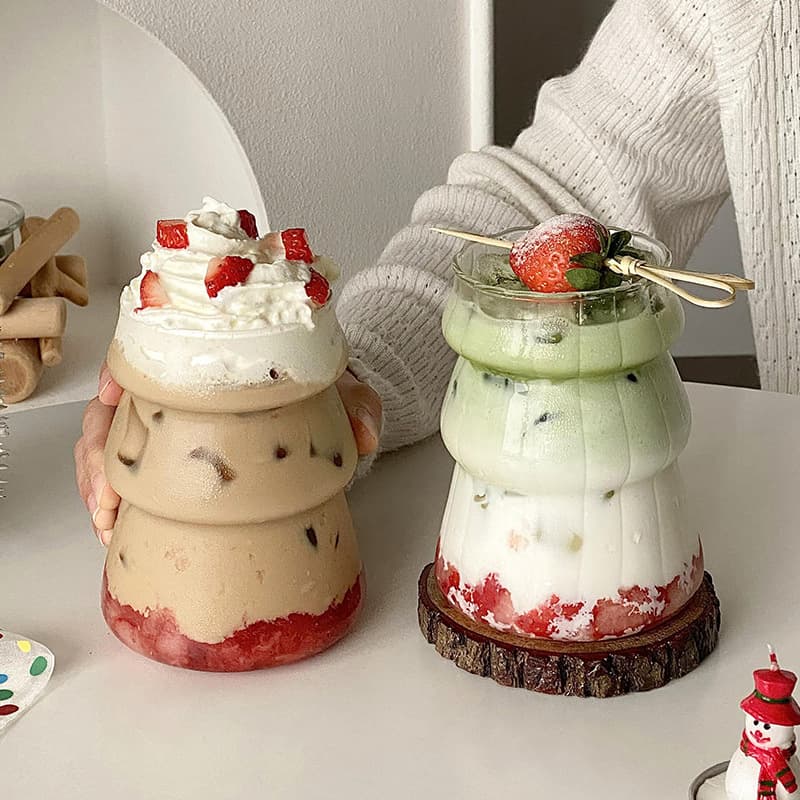 Christmas tree shape vertical glass cup high borosilicate layered milk tea juice cup niche festive atmosphere drink cup