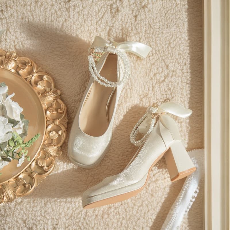 Wanwan thick-soled waterproof platform small tall Mary Jane shoes women's new bridal shoes wedding shoes bridesmaid high heels