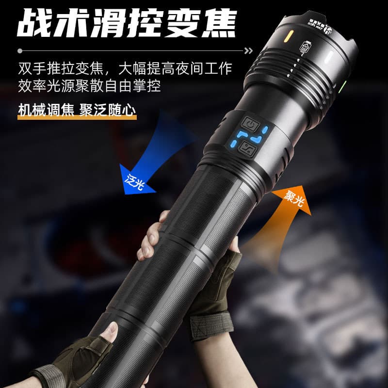 Factory Ultra-Bright Rechargeable Flashlight, Outdoor Long-Range Patrol Zoom, Large Capacity, Ultra-Long Battery Life