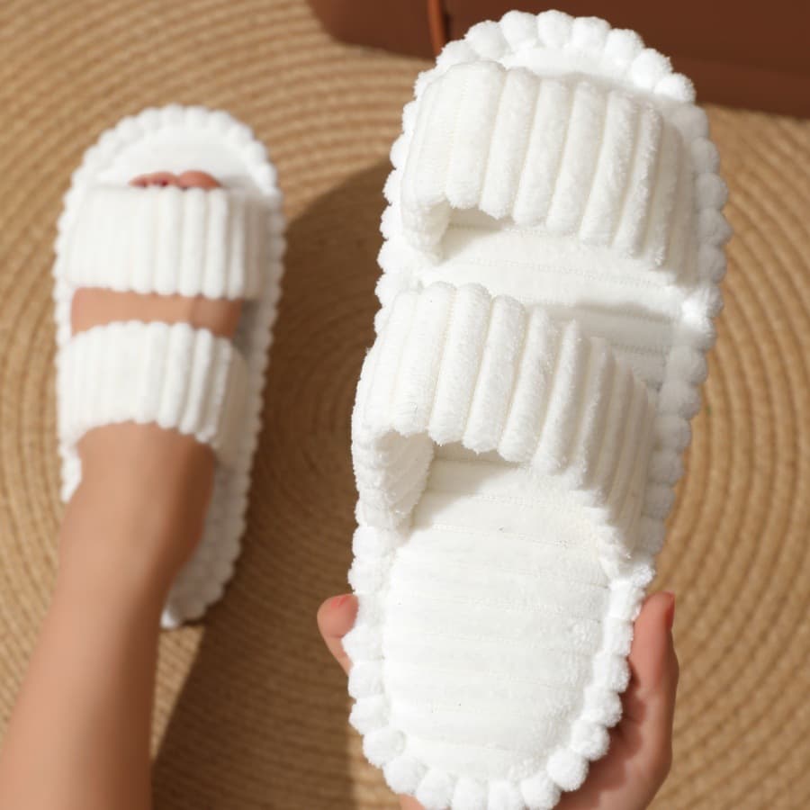 Cross-border Temu Amazon New Style Double Bar Cotton Slippers Home EVA Slippers Colorful Indoor Fuzzy Slippers Wholesale