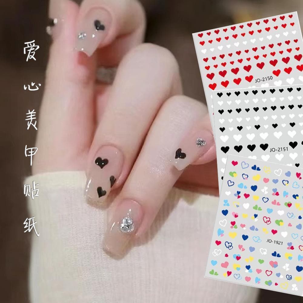 Summer Colorful Small Heart Nail Stickers French Black White Red Colorful Hearts with Adhesive Nail Decals Love Hearts