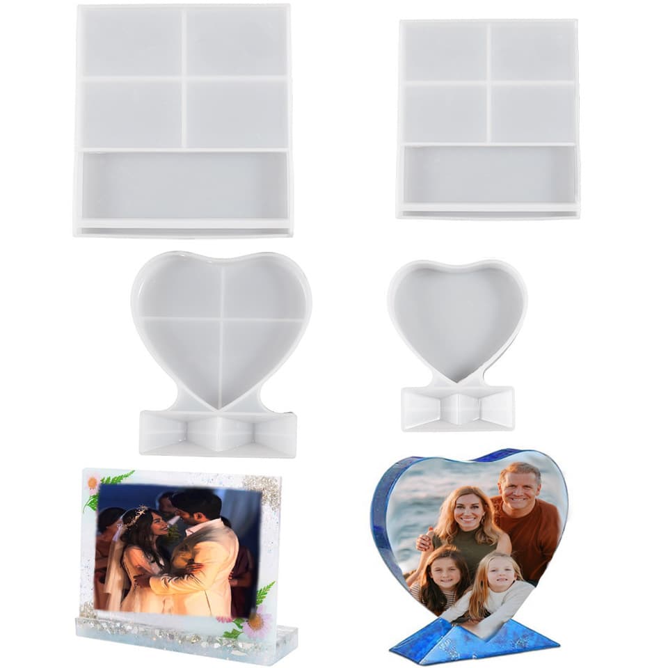 Best-selling DIY Valentine's Day Mirror Heart Square Photo Frame Silicone Mold in Small, Medium, and Large Sizes for Resin Epoxy Casting