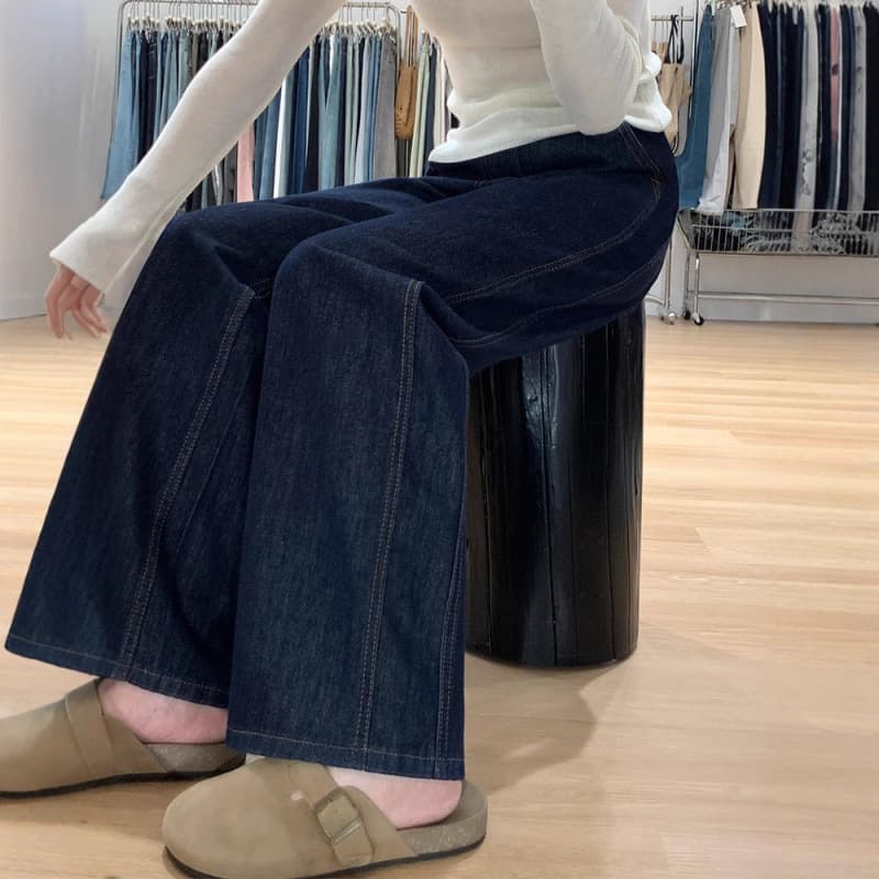 Dark Blue Jeans Women Plus Size Slimming Pants Spring Autumn Narrow Wide-Leg Pants High Waist Loose Straight-Leg Pants