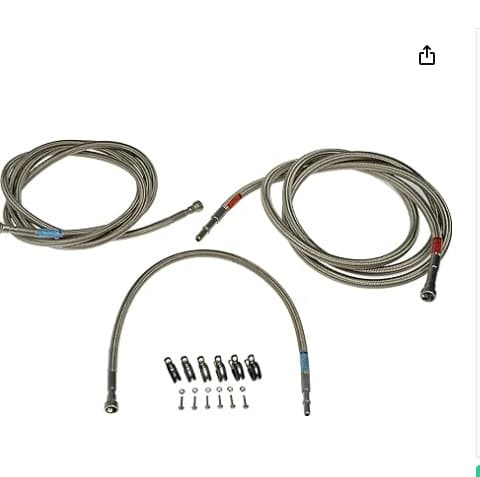 819-874 Dorman front flexible stainless steel braided fuel line, bolted to some GMC models