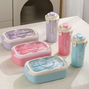 Plastic Portable Compartment Lunch Box for Office Workers, Microwave-Safe and Sealed, Student Lunch Box with Water Cup Set