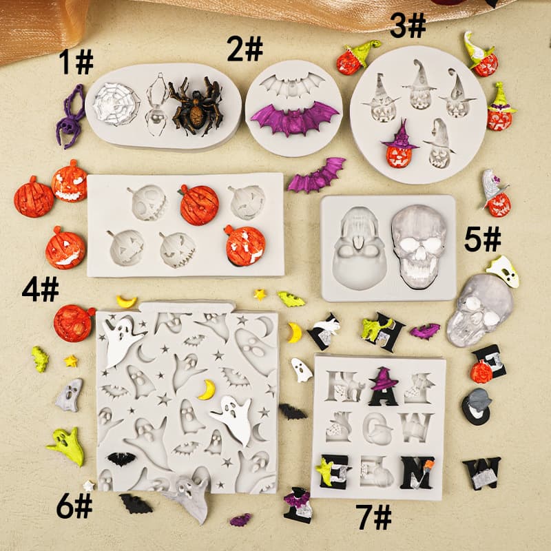 Halloween Themed Cartoon Pumpkin Spider Ghost Fondant Chocolate Gummy Mold Bat Letter Cake Decoration