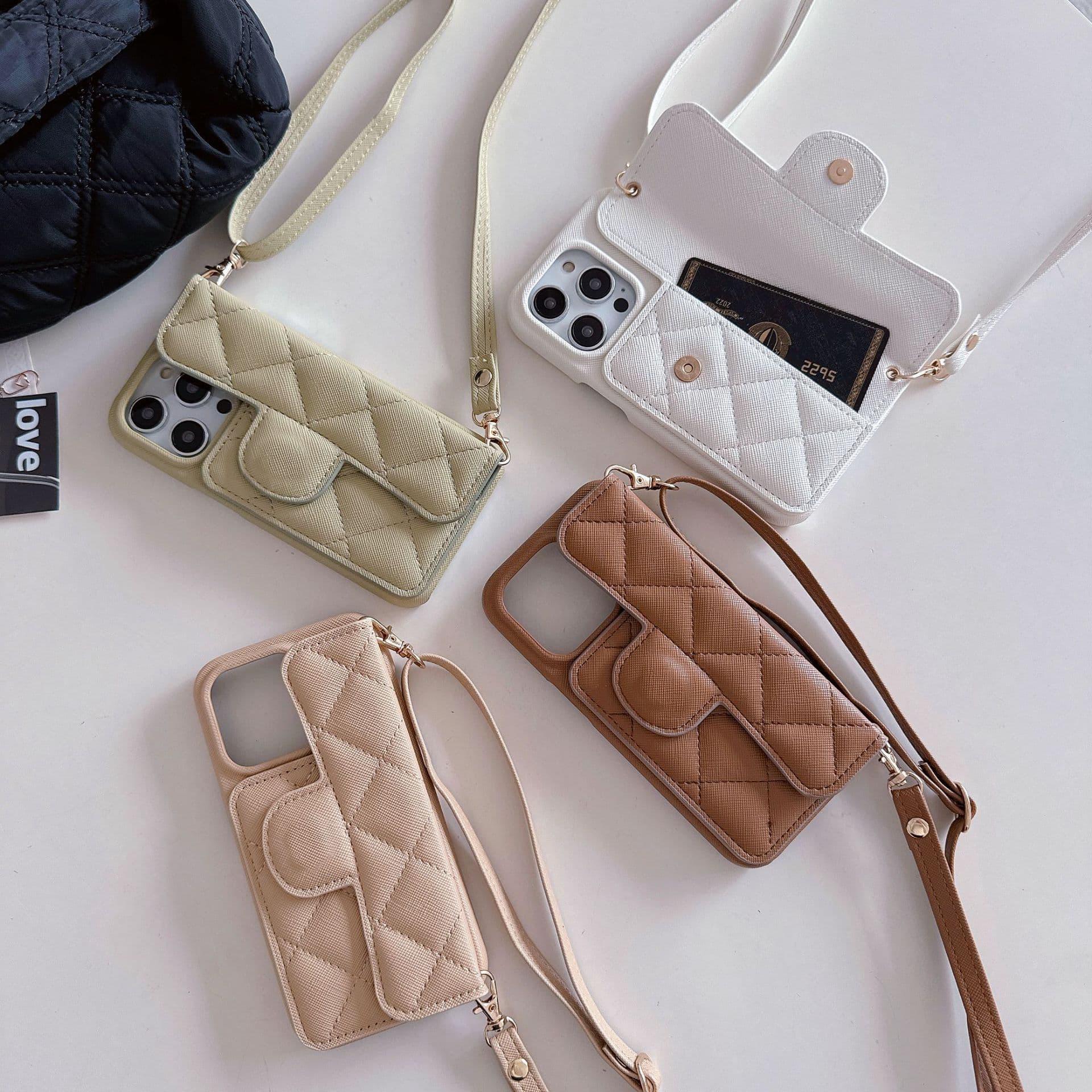Flip mobile phone leather case 17promax small fragrance skin feel 15 protective cover iPhone14 crossbody card phone case