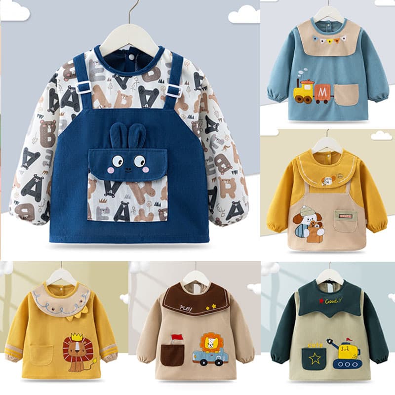 Crystal Fleece Baby Coverall for Autumn and Winter, Stain-Resistant Reverse Wear with Waterproof Feeding Bib