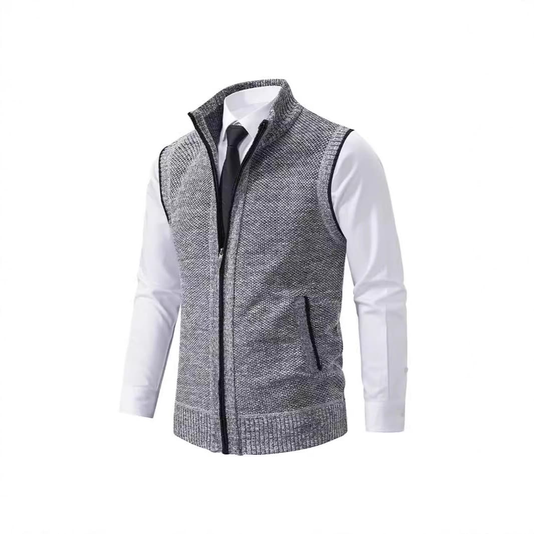 Cross-border trade knitted vest for men, stand collar, sleeveless, thick fleece-lined outerwear, ready stock for direct shipment