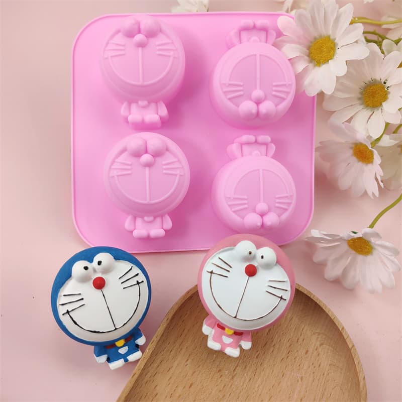 4-Cavity Doraemon Silicone Cake Mold Chocolate Pudding Jelly Gummy Ice Cube Tray DIY Baking Decoration Mold
