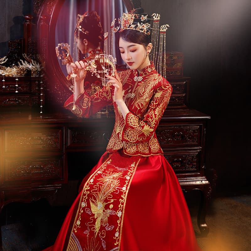 Xiuhe Suit Cheongsam 2024 Bride Women Chinese Wedding Engagement Toast Dress Dragon Phoenix Gown Mandarin Collar National Trend Style