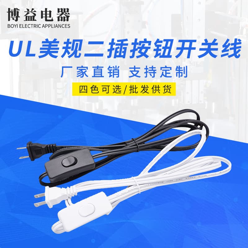 American Standard Two-Pin Plug Power Cord, American SPT Polarized/Non-Polarized Plug for Table Lamps, Lighting Switch Button Power Cord
