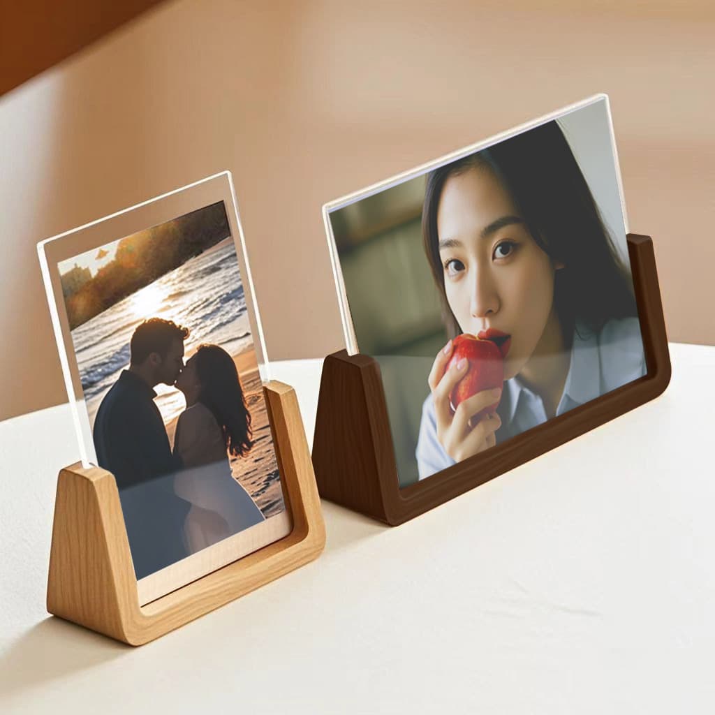 Solid Wood Photo Frame Stand U-Shape Beech Transparent Empty Frame Creative Photo 6/7/8 Inch Acrylic Frame Custom