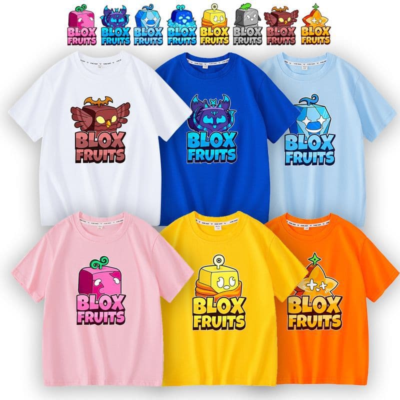 Blox Fruits Game Fruit Leopard Print Box T-Shirt for Boys and Girls Kids Summer Cotton Short Sleeve Clothing 8