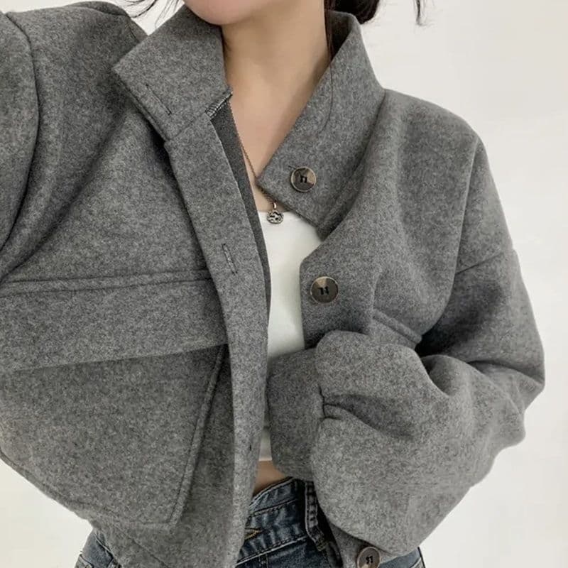 Cool Korean Style Autumn/Winter Stand Collar Top, Niche Short Motorcycle Loose Casual Youthful Wool Blend Coat, Retro