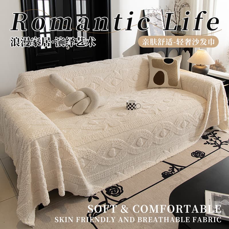 Thickened Solid Simple Comfortable Velvet Sofa Cover Four-Season Universal Full Wrap Sofa Slipcover Textured Printed Sofa Throw