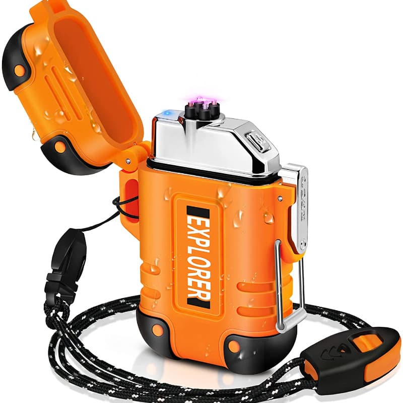 Lanyard Waterproof Dual Arc Lighter Type-C Charging Port Windproof Igniter Rechargeable Cigarette Lighter
