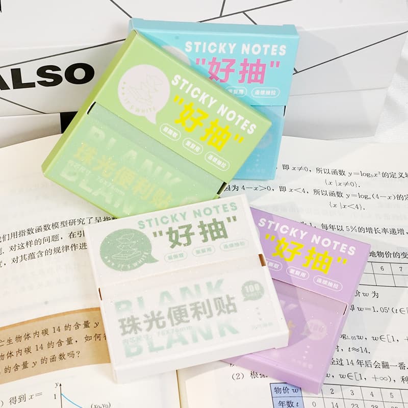 Pearlescent transparent pull-out sticky notes, fully adhesive, suitable for elementary school students, tearable and writable.