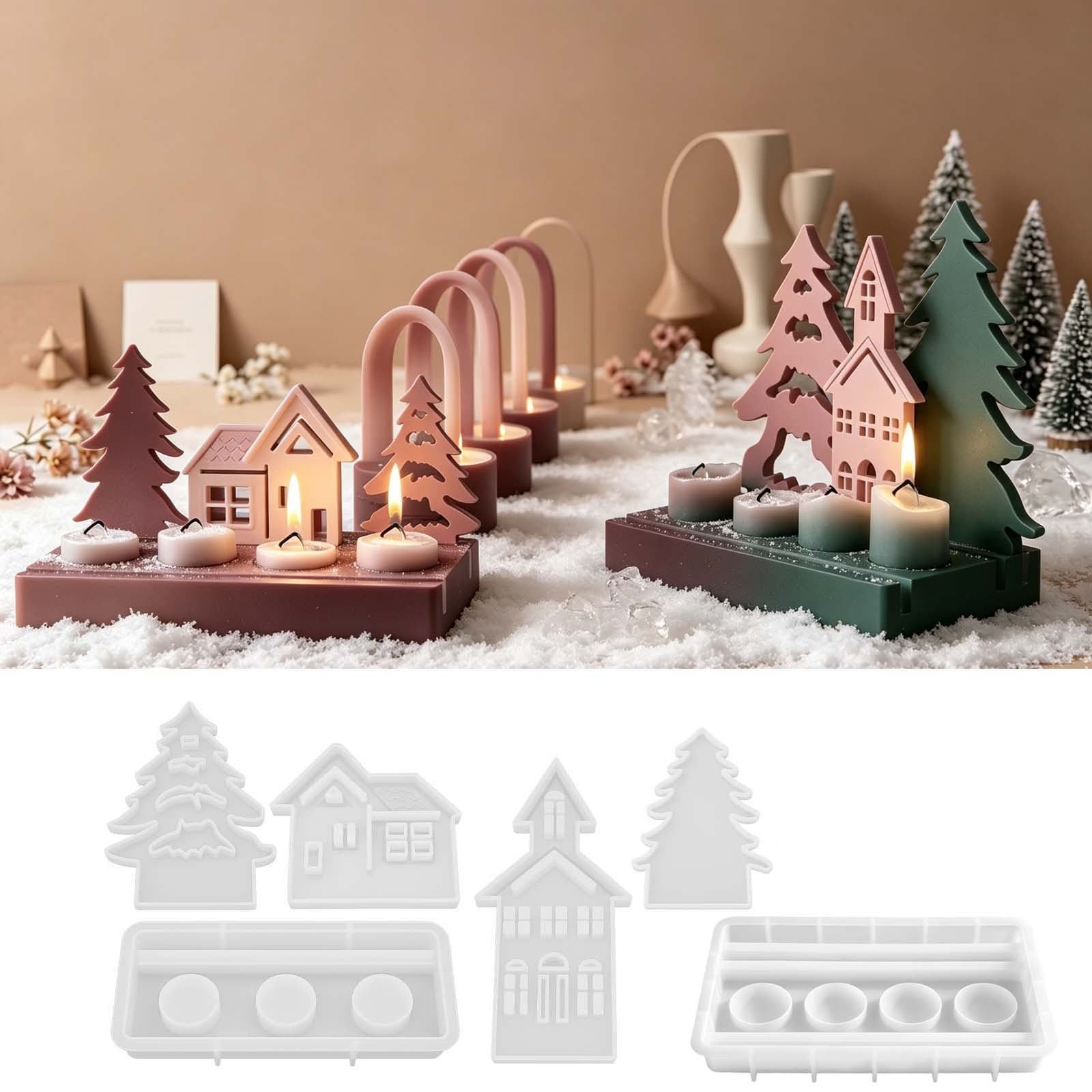 Fat Yaya Halloween Candlestick DIY Ornament Plaster Ornament Mold Christmas Tree House Three-Hole Candle Silicone Mold