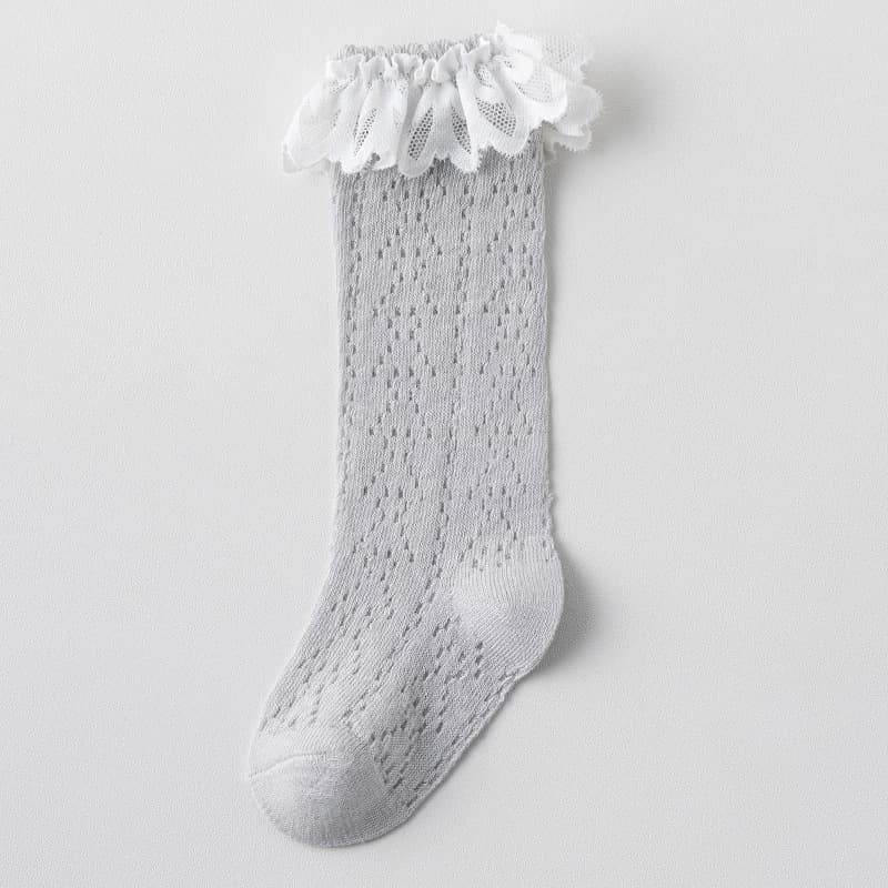 Newborn Infant Baby Girls 0-1-3 Years Summer Thin Floral Edge Mosquito-Proof Mesh Breathable Knee-High Socks