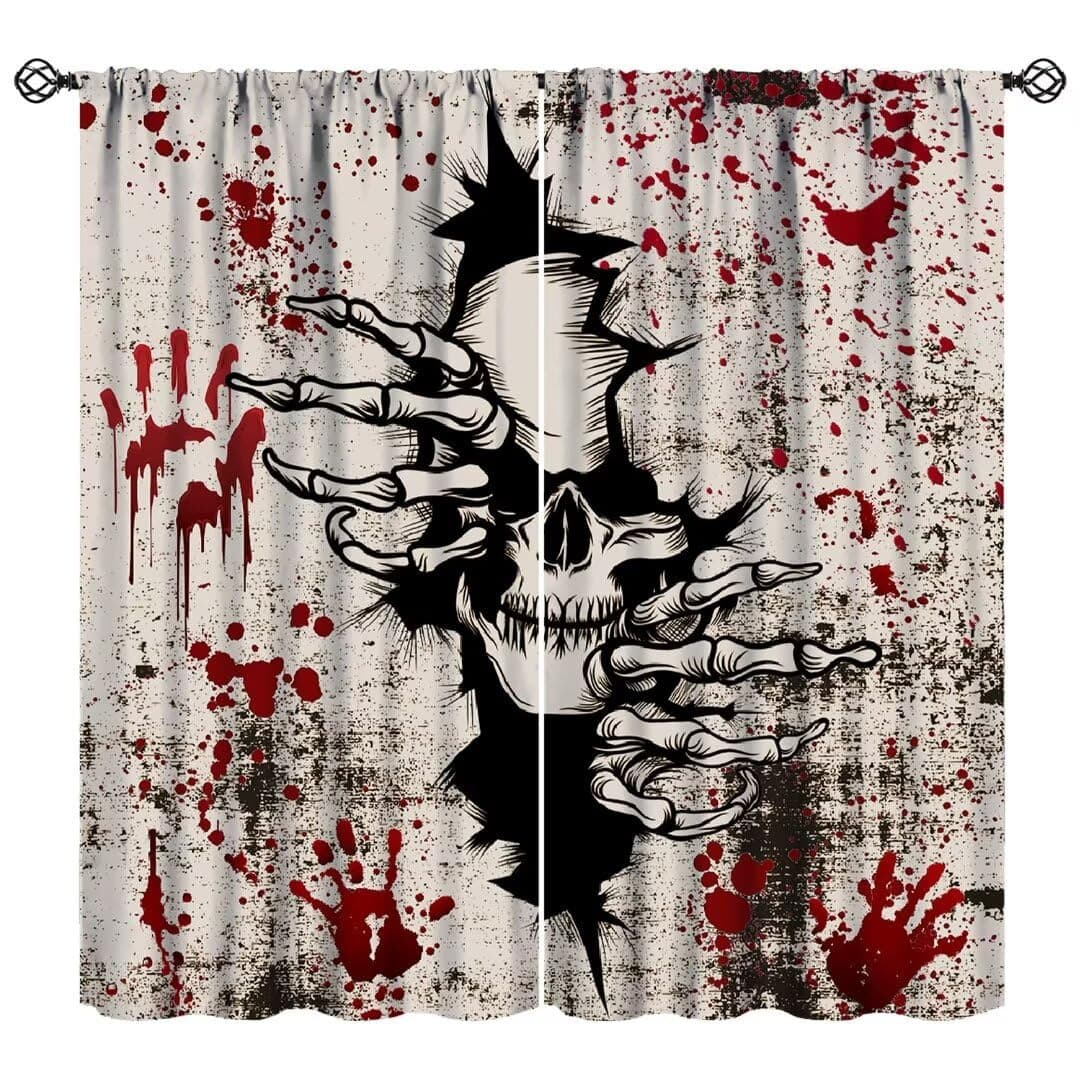 Cross-border wholesale retro gothic style horror bloody hand horror skull picture digital printing curtains bedroom living room manufacturer