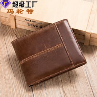 RFID Anti-Theft Genuine Leather Wallet Short Top-Grain Cowhide Multi-Card Holder 2-Fold Billfold Coin Purse Vintage Wallet