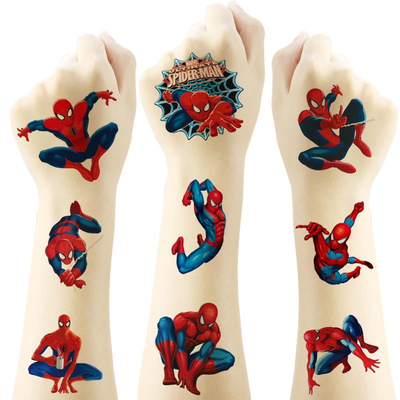 5x5cm Spider-Man Tattoo Stickers 20 Sheets Cartoon Tattoo Decals Water Transfer Temporary Tattoos Birthday Party