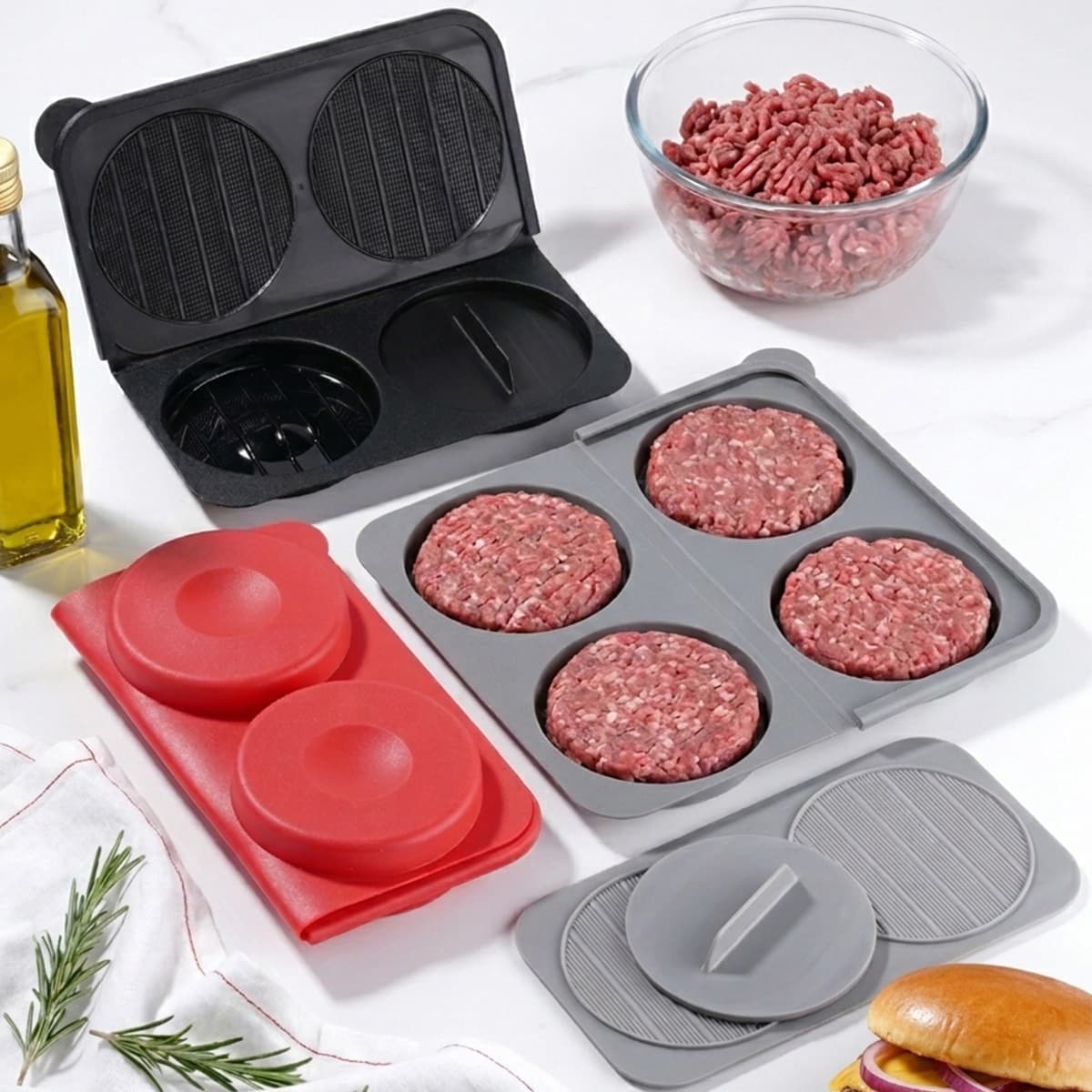 Kitchen silicone burger meat press multi-functional non-stick meat patty pressing mold household beef patty rice ball making tool