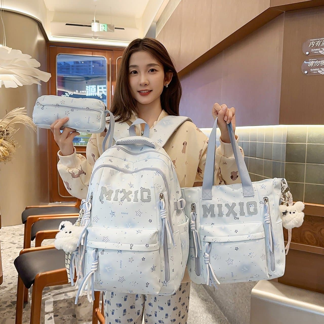 New Style Women's Backpack, Japanese Ins High-Appearance Fresh Sweet Star Tutoring Bag, Lightweight Large Capacity Double Shoulder Bag