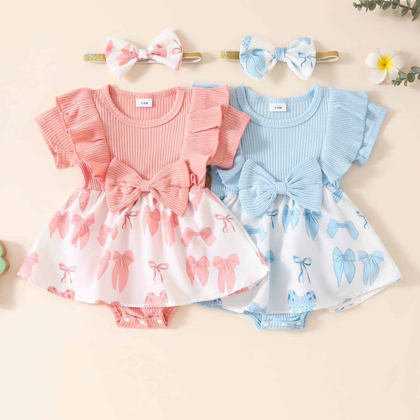 INS infant and toddler spring and summer hot style baby girl short-sleeved flower print triangle dress with hair accessories