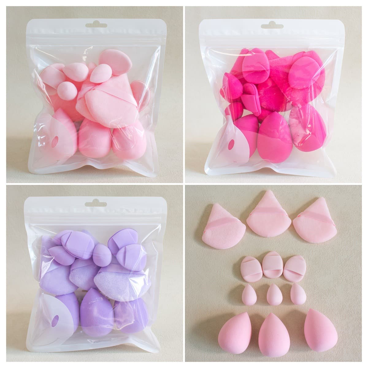 Cross-border popular solid color 12-piece powder puff set Beauty Egg Thumb Powder Puff Cotton Powder Puff Mini Powder Puff Set
