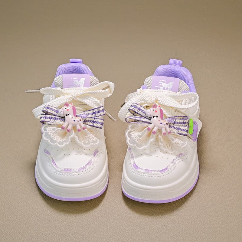 Children's Shoes Girls 2026 Spring New Kids Soft Sole Sports Shoes Middle and Big Kids Leather Lace Princess White Board Shoes