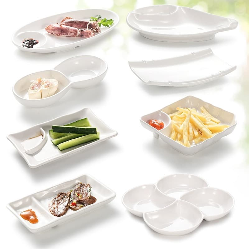 Small melamine dish creative shaped dish with vinegar dish white imitation porcelain tableware grid plate bar snacks French fries plate
