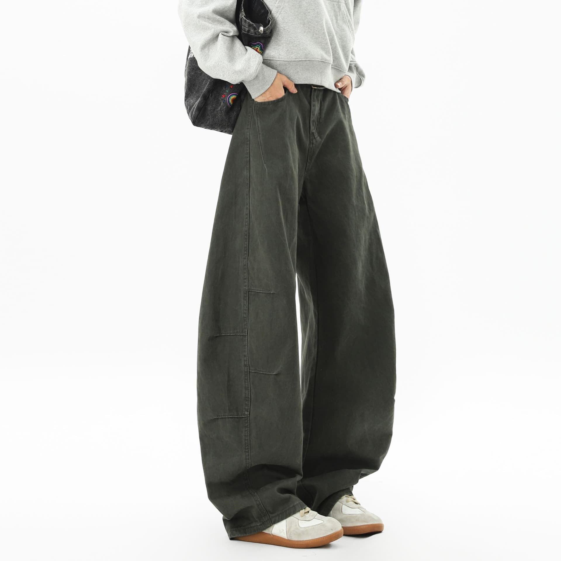 Spring American retro washed baggy wide-leg overalls for men and women loose straight scimitar pants floor-length pants