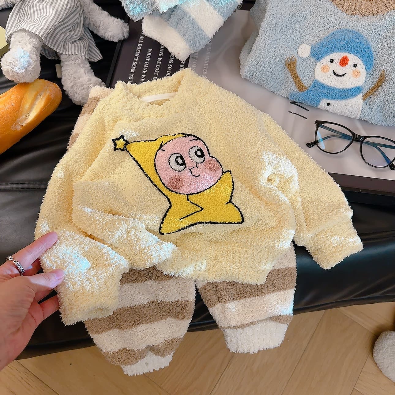Children's Homewear Autumn/Winter Thickened Half-Fleece Girls' 2025 New Coral Fleece Boys' Towel Embroidery Pajama Set
