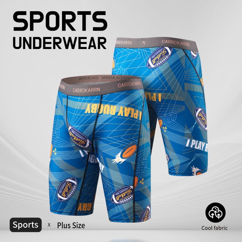 Men's Ice Silk Long Underwear Quick Dry Printed Sports Underwear Polyester Knitted Mid Waist Breathable Summer Underpants
