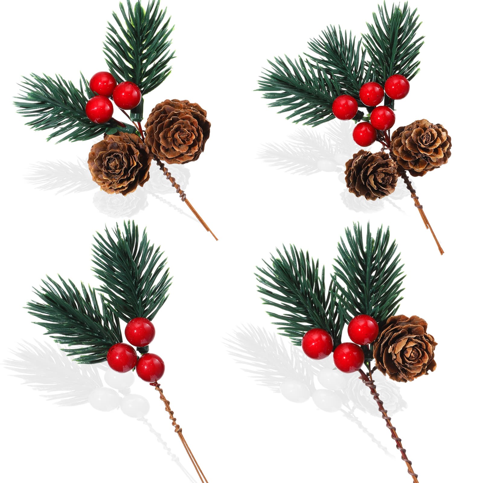 Cross-border Christmas Decoration Large and Small Branches Artificial Pine Needle Berry Branches Pinecone Ornaments Christmas Pine Needle Flower Stems